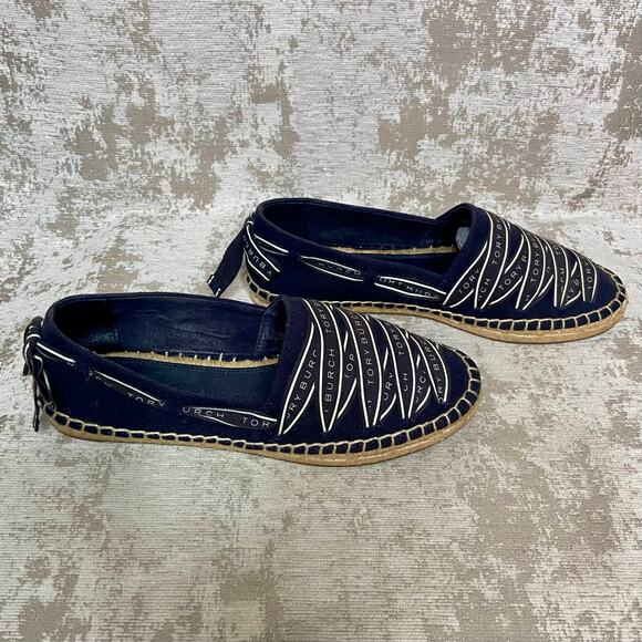 Tory Burch Tory Ribbon Espadrille in Perfect Navy/New Ivory - Picture 2 of 9